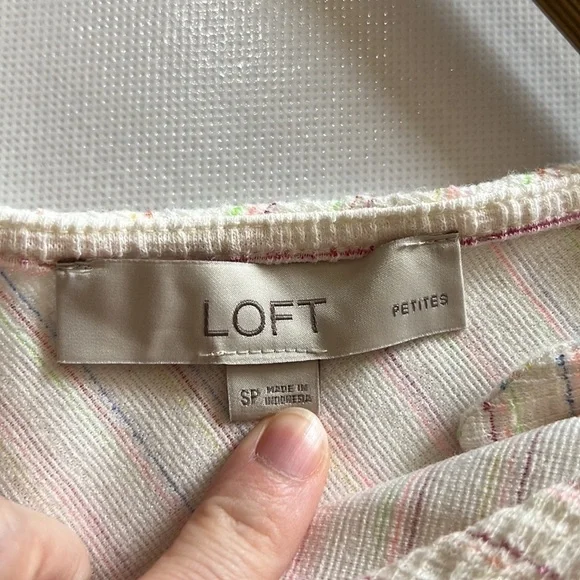 LOFT Cream Tie Shoulder Dress with neon threading accents in size SP - Picture 7 of 8